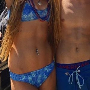 Blue lace tie die bikini swimsuit